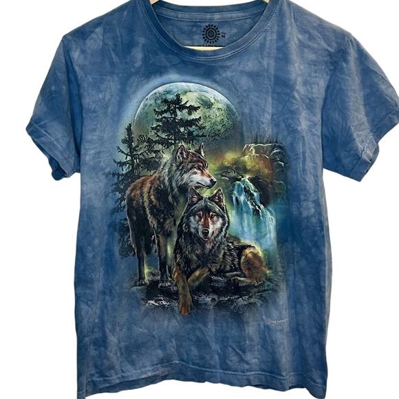 The Mountain Tie Dye Wolf Moon Graphic Print T-Shirt Size Medium Crew Neck - Picture 1 of 5